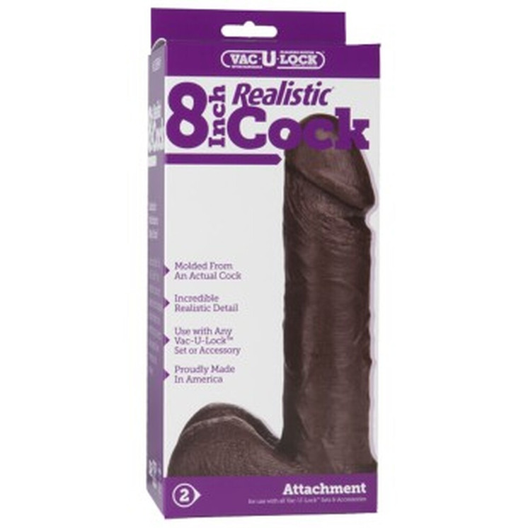 Vac-U-Lock 8 Inch Realistic Dildo Attachment Black