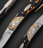 Howard, Durvyn Double Lockback with Gold Toothpick, Engraved by Jon Robyn, Antique Amber Scales by Durvyn Howard 