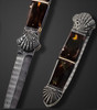 Steigerwalt, Ken Antique Amber & 10K Gold Automatic Folder with Seashell, Scalloped Bolsters by Ken Steigerwalt & Damascus by Mike Noris 