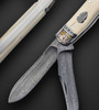 2 Blade, Panama Trapper with Antique Mammoth Scales by Tom Ploppert, Feather Damascus by Andrew Smith, Engraved by Joe Mason
