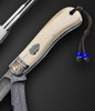 2 Blade, Panama Trapper with Antique Mammoth Scales by Tom Ploppert, Feather Damascus by Andrew Smith, Engraved by Joe Mason