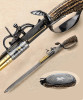 "LION SWORD," Black Powder Gun-Knife by Ron Newton, with a Sambar Stag Handle, Turkish Twist Damascus Blade, Blued Miquelet Lock Guard, 18K Gold Inlays & Engraving, Sole Authorship