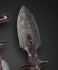 Large Push Dagger with Walrus Handle, Damascus Blade and Engraving, by Larry Fueganharry consignmnet 6950, Fuegen; lrg push dagger, walrus handle                                             3”bl 6”o