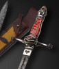 The Crimson Queen Dagger by Paul Jarvis, BLADE SHOW 2021 with Window Damascus, Collector Grade Fossilized Mammoth, Sterling Silver, Bronze Inlays and Rubies, A True Testament to Artistry and Heritage