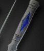 Damascus Automatic Folding Dagger with Lapis Lazuli Inlay, (High Grade Lapis, AA) by Jerry Rados