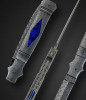 Damascus Automatic Folding Dagger with Lapis Lazuli Inlay, (High Grade Lapis, AA) by Jerry Rados