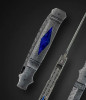 Damascus Automatic Folding Dagger with Lapis Lazuli Inlay, (High Grade Lapis, AA) by Jerry Rados