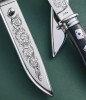 Gambler Bowie, San Francisco Style Bowie with Stainless Sheath, 24K Inlay of Aces, Engraved Scroll Work, Ebony Handle, Sole Authorship by Jacco Van de Bruinhorst of JVB Knives of Canada