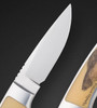 Integral Stainless Steel Trout & Bird Knife with Ivory Micarta Inlays and Colored Scrimshaw of Atlantic Salmon and Arctic Grayling Fish by Richard Hodgson