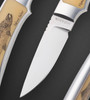 Integral Stainless Steel Trout & Bird Knife with Ivory Micarta Inlays and Colored Scrimshaw of Atlantic Salmon and Arctic Grayling Fish by Richard Hodgson
