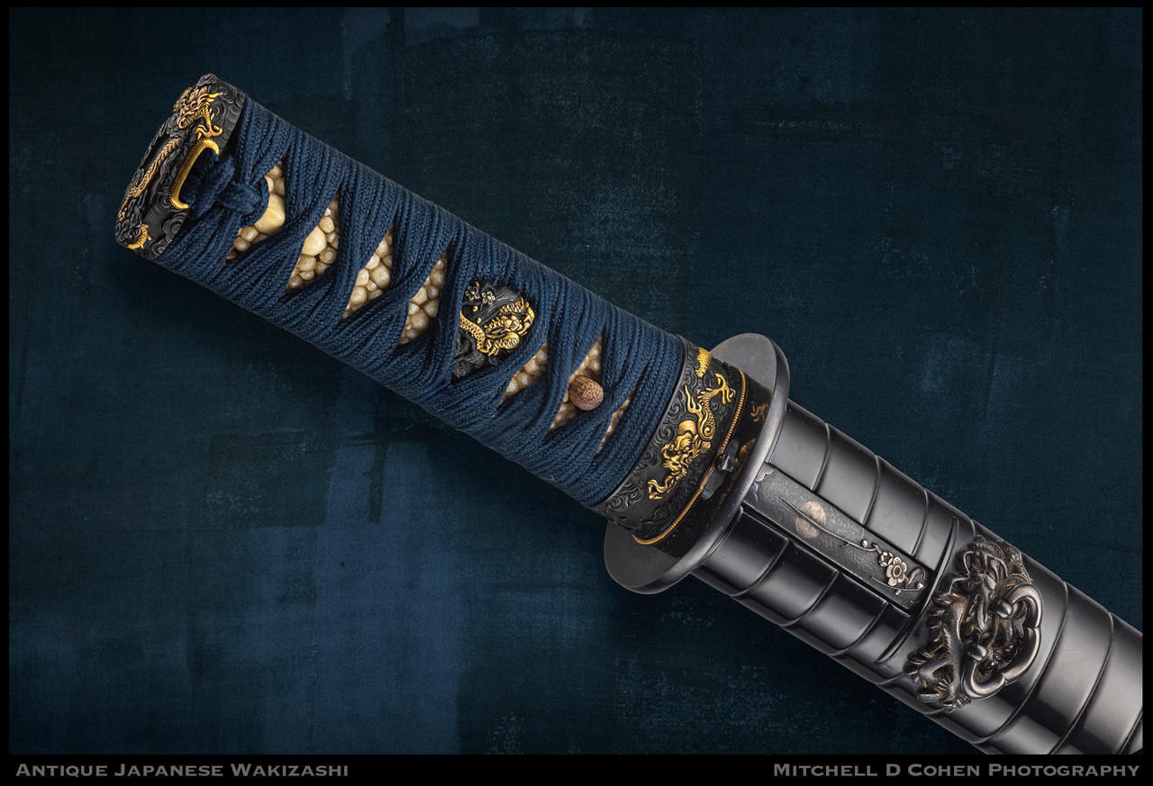 Japanese Armory, Antique Japanese Wakizashi with Gold Dragons