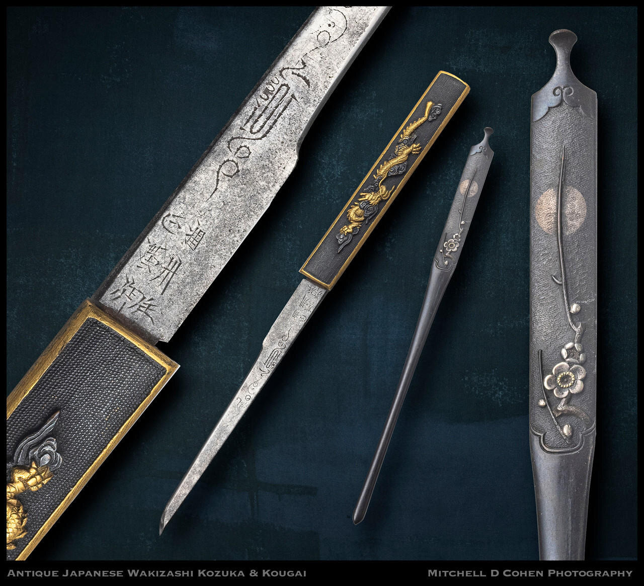 Japanese Armory, Antique Japanese Wakizashi with Gold Dragons