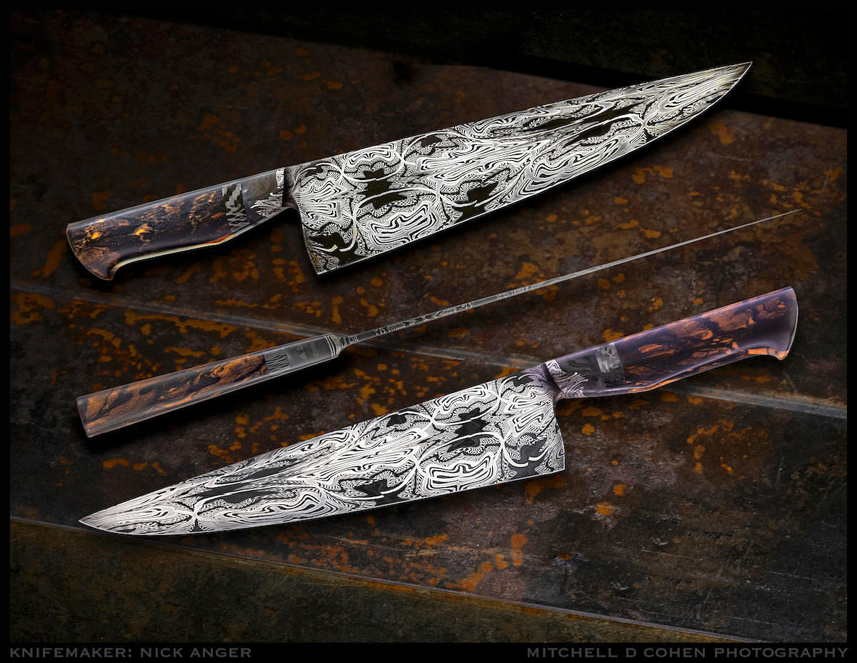 Anger, Nick, Damascus Chef Knife with Ebony Knife | Farina Fine