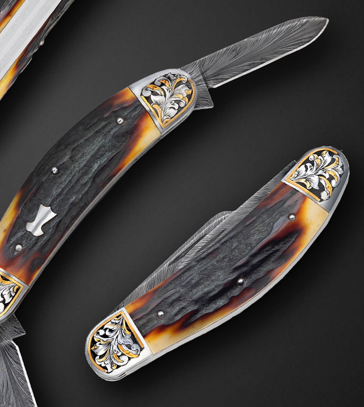 3 Blade, Engraved Sowbelly by Jeff Hawkins, Mike Tyre Feather