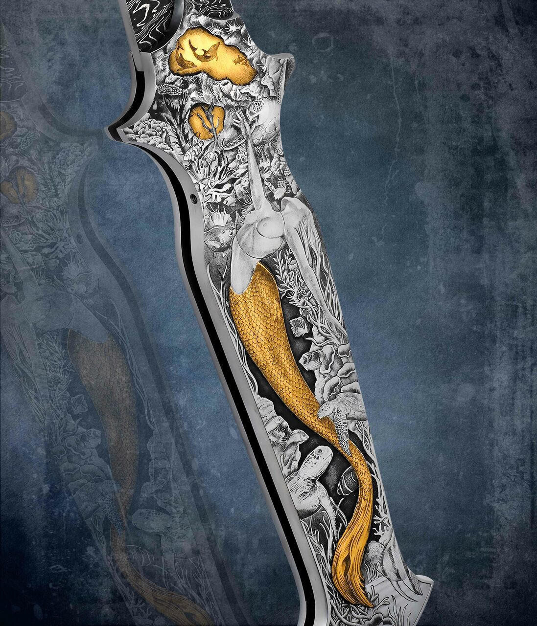 Osborne, Warren, Automatic Lockback Dagger with Mermaids and Ocean