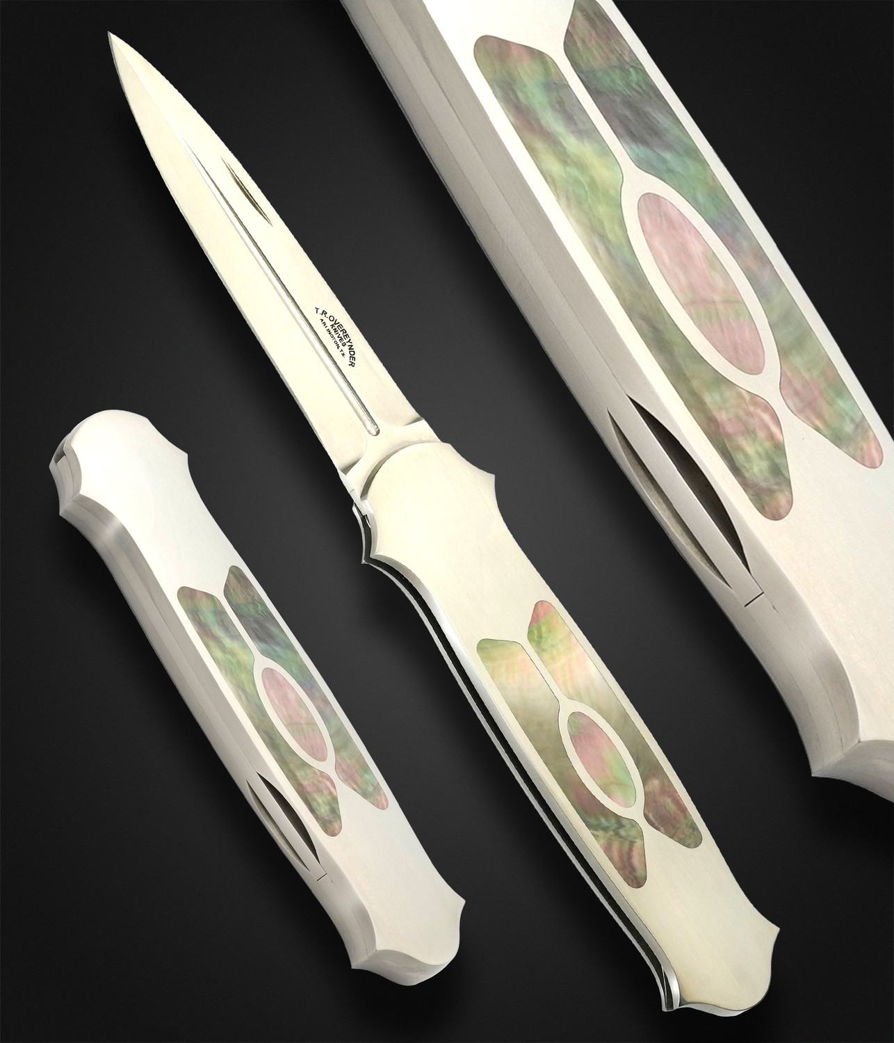 Overeynder, Tom, Black Lip Pearl Lockback Folding Dagger Knife