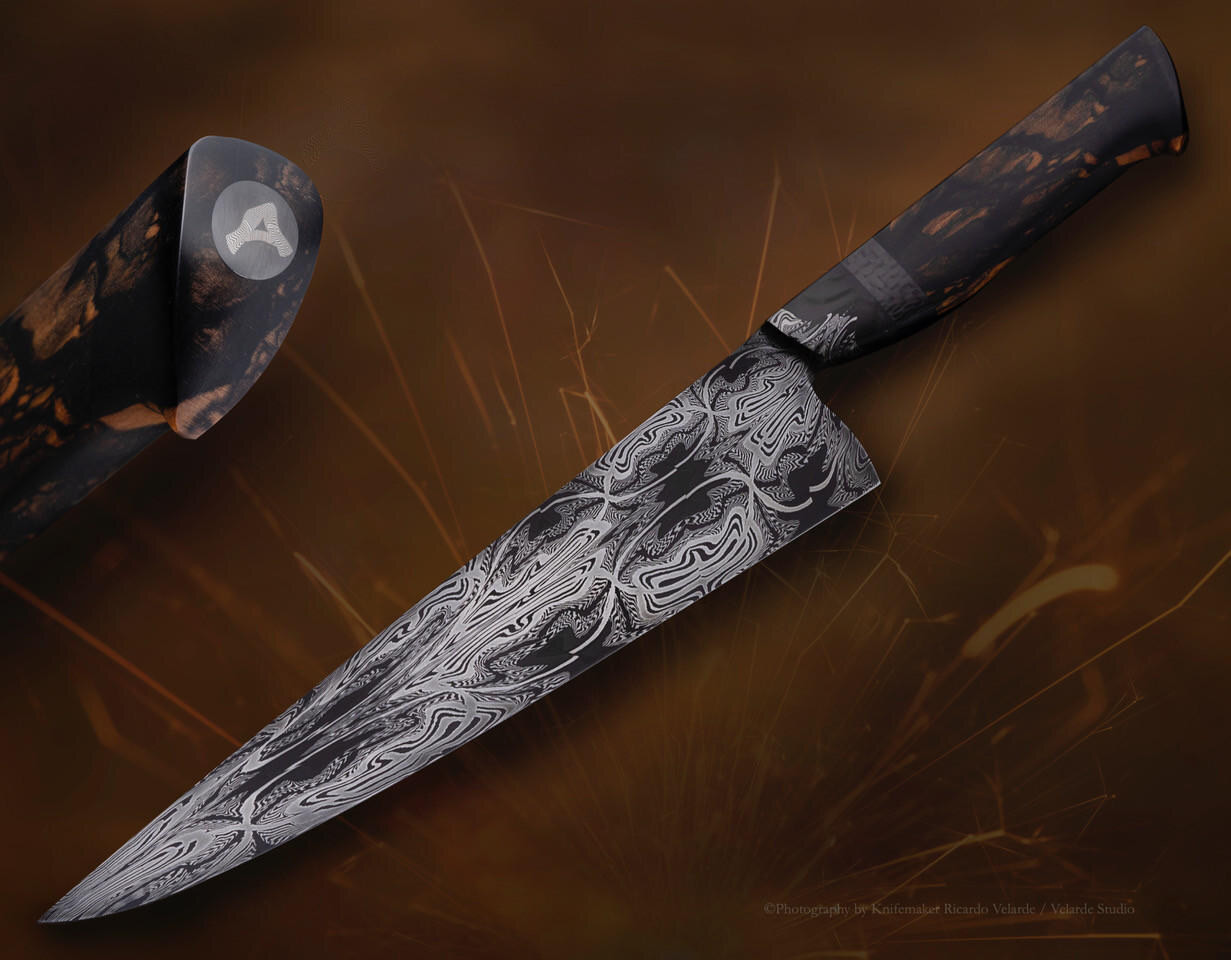Anger, Nick, Damascus Chef Knife with Ebony Knife | Farina Fine