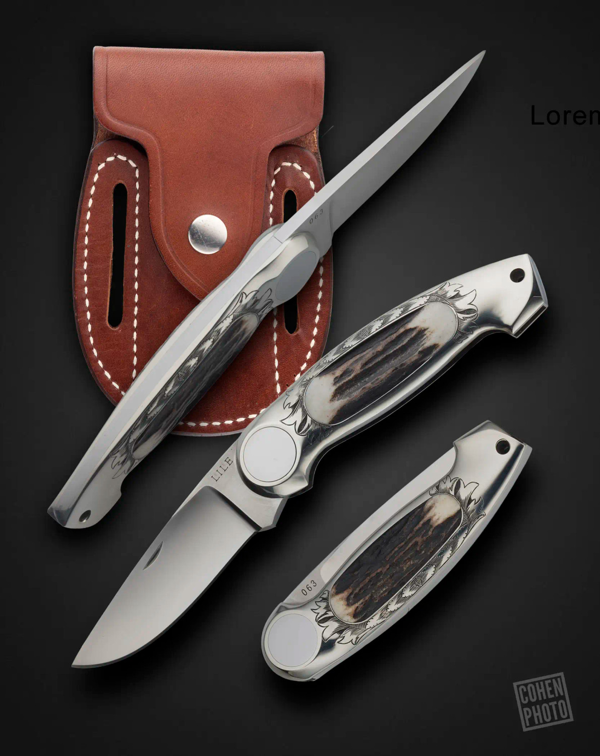 Lile, Jimmy, Stag, Engraved Button Lock by Jimmy Lile, S/N 063