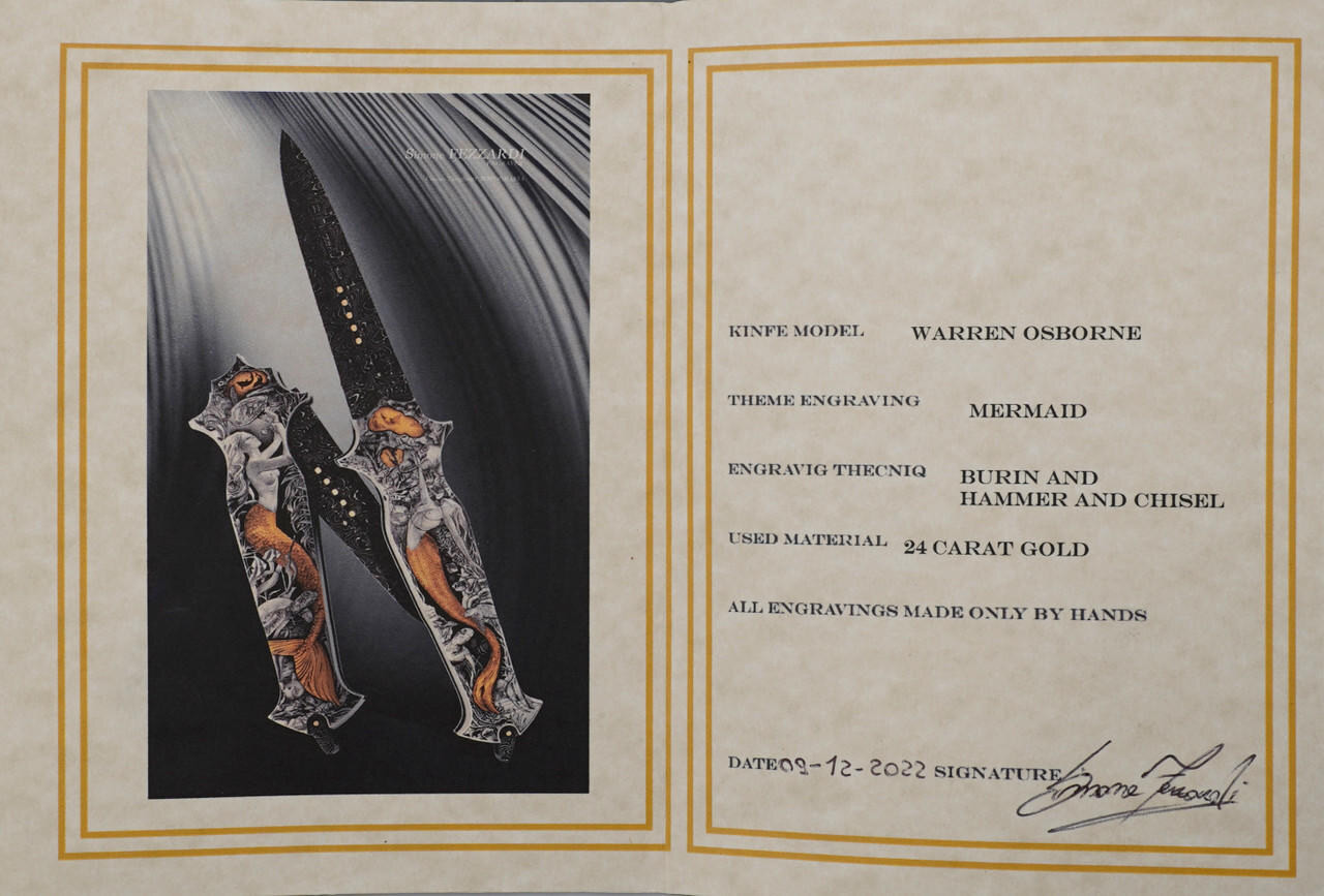 Osborne, Warren, Automatic Lockback Dagger with Mermaids and Ocean