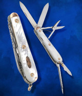Antiques - French, J.T. Hallmarked Gentlemen's Multi-Blade Knife, Gold Bolsters, Rosette Pins & Shield, c. 1850-60's