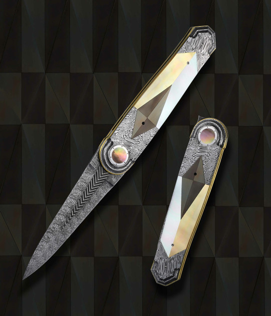 Wood, Owen - Herringbone Damascus Dagger with Pearl and Inlay