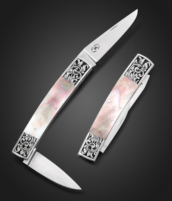 Hoel, Steve 2 Blade Folder with Black Lip Pearl, Engraved by: Lytton Mckenzie Hoel, Steve 2 Blade Folder with Black Lip Pearl, Engraved by: Lytton Mckenzie