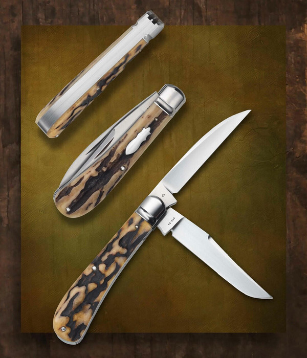 Bose, Reese SOLD - 2 Blade Wharncliff Trapper in Stag, Serial #0 - SOLD 