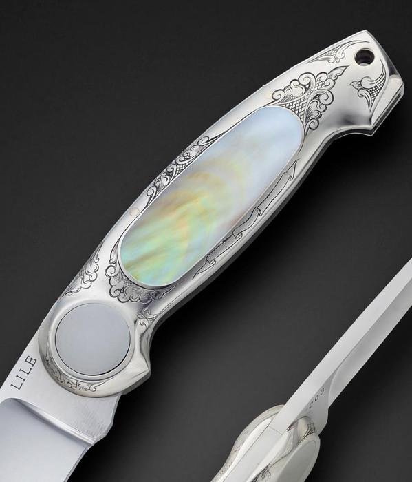 Lile, Jimmy Engraved, Mother of Pearl, Button Lock folder, #203 