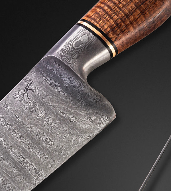 14" Damascus Chef Knife with Tiger Maple Wood Handle Handmade by Jason Knight 14" Damascus Chef Knife with Tiger Maple Wood Handle Handmade by Jason Knight