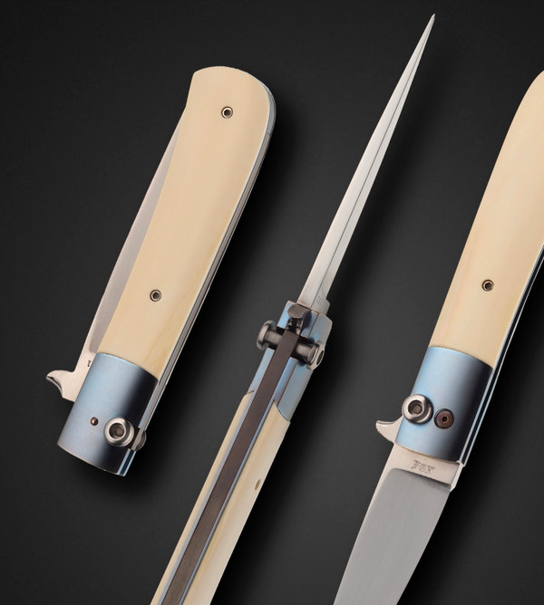 Desert Fox Model, Custom Toggle Lock Folding Knife with Anodized Titanium and  Fossilized Mammoth Scales by Paul Fox