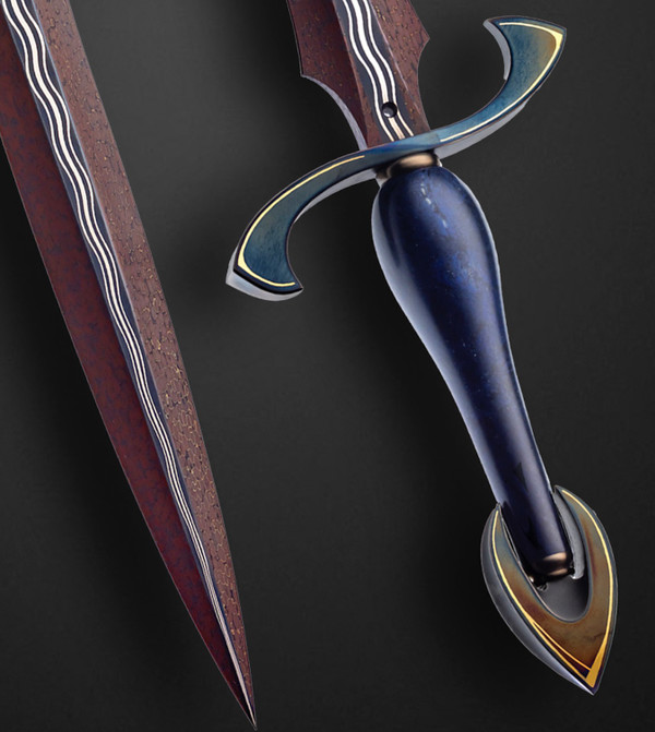"Callidus" Dagger with 24k Gold Inlays and Dumortierite Stone Handle from Mozambique by Bertie Rietveld, c. '02-'05