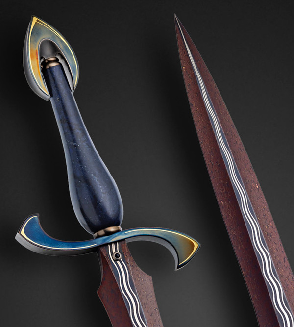 "Callidus" Dagger with 24k Gold Inlays and Dumortierite Stone Handle from Mozambique by Bertie Rietveld, c. '02-'05