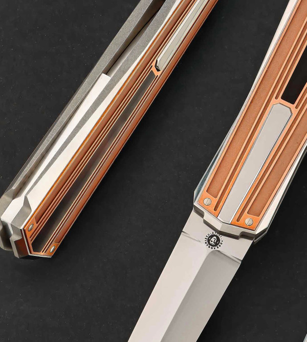 3/7 of Model: T-Rome, Folding California Dagger with Rose Gold and Antique Amber by Tore Fogarizzu