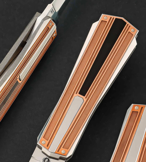 3/7 of Model: T-Rome, Folding California Dagger with Rose Gold and Antique Amber by Tore Fogarizzu