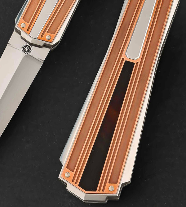 3/7 of Model: T-Rome, Folding California Dagger with Rose Gold and Antique Amber by Tore Fogarizzu