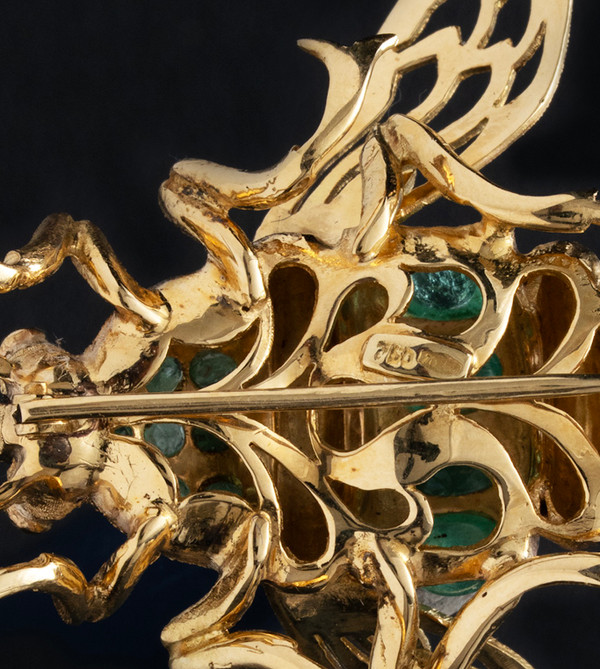 Massive, Antique Bumble Bee Brooch with 18K Gold, Emeralds and Ruby Eyes