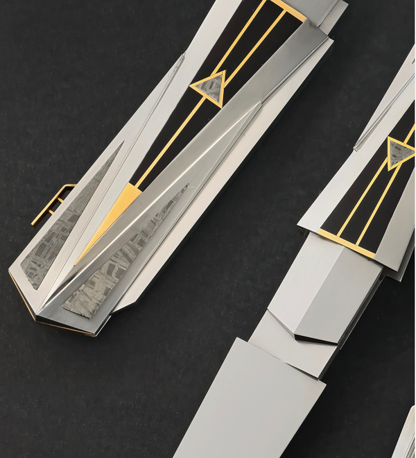 "Obelisk" Art Deco Bauhaus Folder by Ken Steigerwalt, with Pen Shell, 14K Gold and Meteorite "Obelisk" Art Deco Bauhaus Folder by Ken Steigerwalt, with Pen Shell, 14K Gold and Meteorite