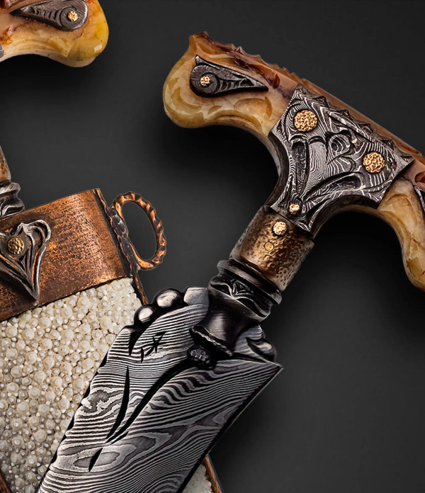 Walrus Ivory Push Dagger with Stingray Scabbard & Damascus Blade by Darrel Ralph
