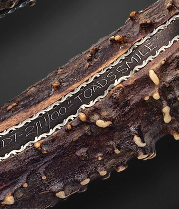 "TOADS SMILE" Dated 2/11/00, Damascus Folder with Crown Stag by Jim Schmidt ❗️PUBLISHED❗️