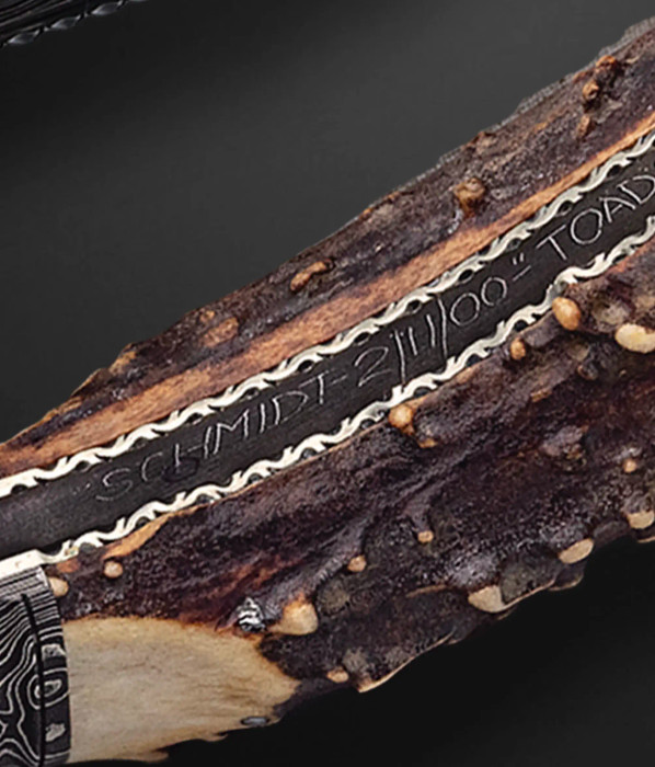 "TOADS SMILE" Dated 2/11/00, Damascus Folder with Crown Stag by Jim Schmidt ❗️PUBLISHED❗️