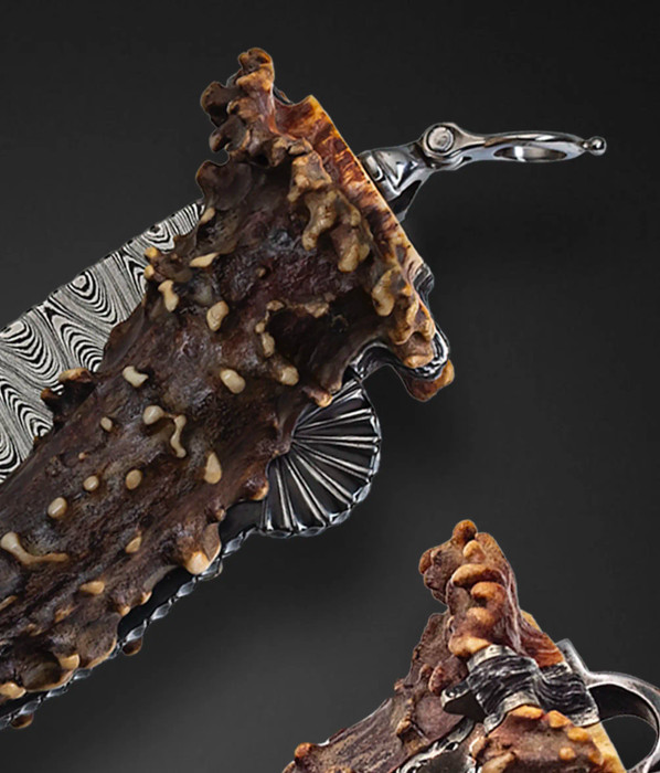 "TOADS SMILE" Dated 2/11/00, Damascus Folder with Crown Stag by Jim Schmidt ❗️PUBLISHED❗️