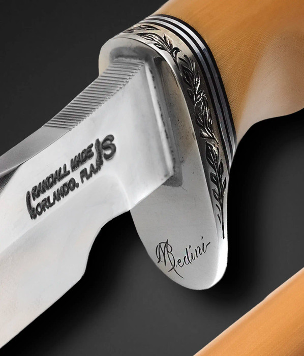 Stanabeck Special, Engraved by M. Bedini with Yellow Micarta Handle and Compass by Randall Made Knives