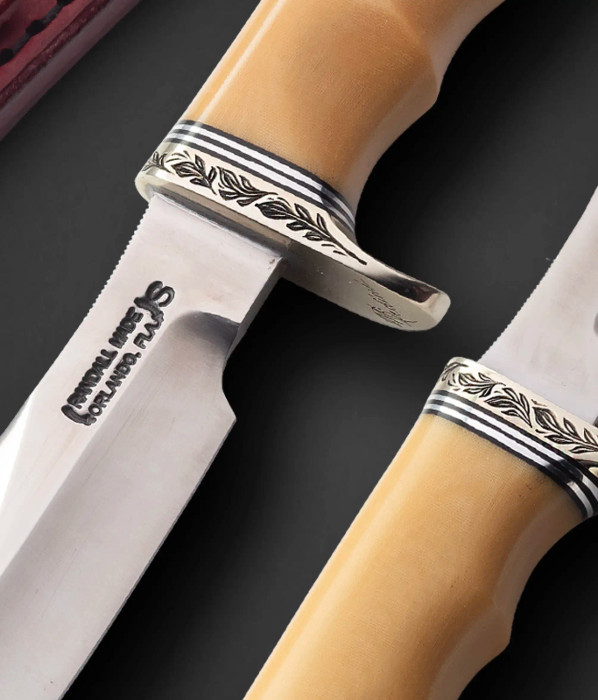 Stanabeck Special, Engraved by M. Bedini with Yellow Micarta Handle and Compass by Randall Made Knives