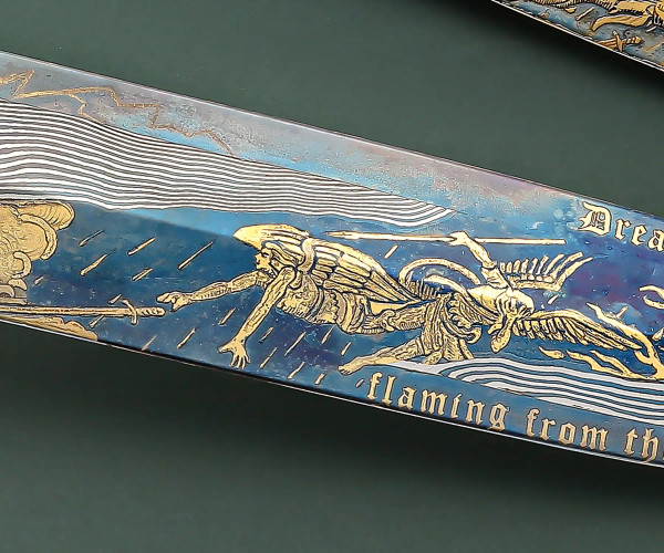 "Michael Sword" made Darrel Ralph, Designed by Hugh Bartrug, with a Twisted Damascus Core and Forge Welded, 18K & 24K Gold, Mother of Pearl and Gold Lip Pearl ❗️PUBLISHED❗️