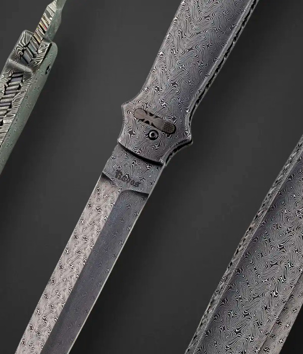 Turkish Damascus Automatic Folding Dagger by Jerry Rados Turkish Damascus Automatic Folding Dagger by Jerry Rados