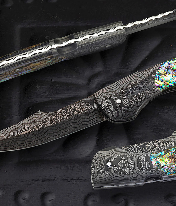Persian Style, Automatic Damascus Folder with Abalone by Joe Kious .