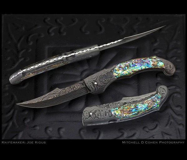 Persian Style, Automatic Damascus Folder with Abalone by Joe Kious .