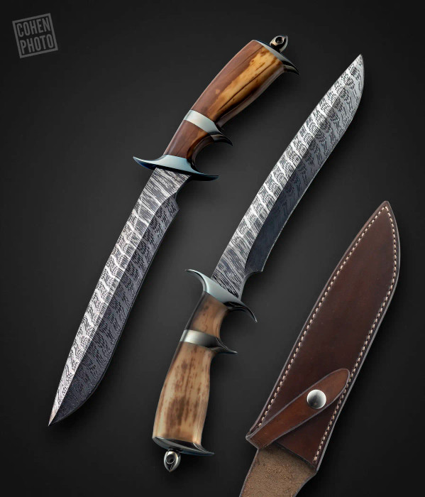 Damascus Subhilt, 13.25" OA by Jim Siska, Back of Sheath Reads, 05 Damascus Subhilt, 13.25" OA by Jim Siska, Back of Sheath Reads, 05