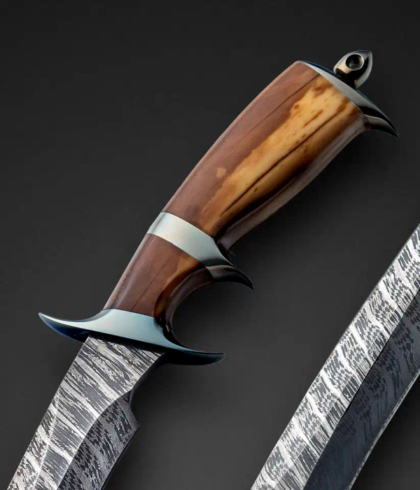 Damascus Subhilt, 13.25" OA by Jim Siska, Back of Sheath Reads, 05 Damascus Subhilt, 13.25" OA by Jim Siska, Back of Sheath Reads, 05