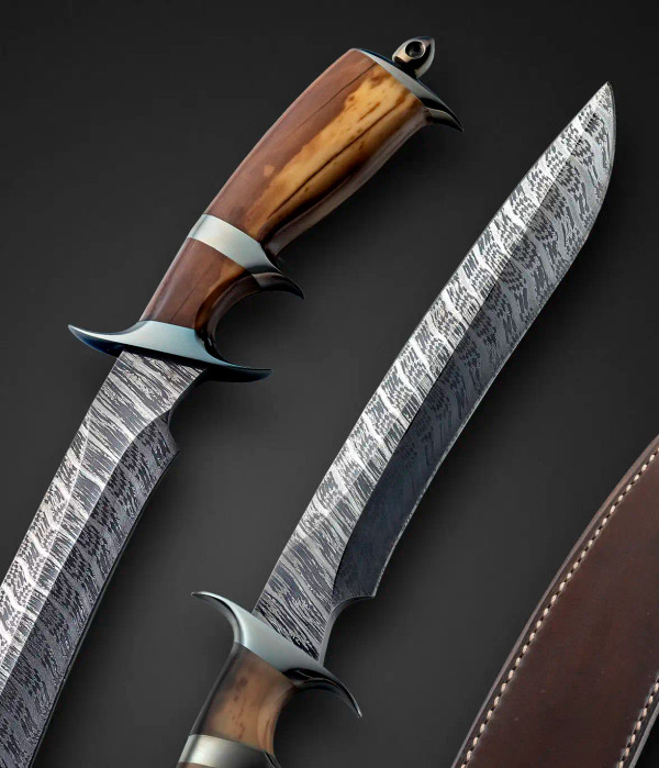 Mammoth and Damascus Subhilt, 13.25" OA  by Jim Siska, 05 on Back of Sheath